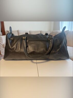 Classic100% Black Leather Weekender Duffel Bag
